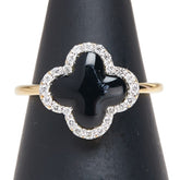 K18YG イエローゴールド オニキス0.91ct ダイヤ0.12ct クローバー モチーフ リング 指輪 レディース 7.5号 【中古】